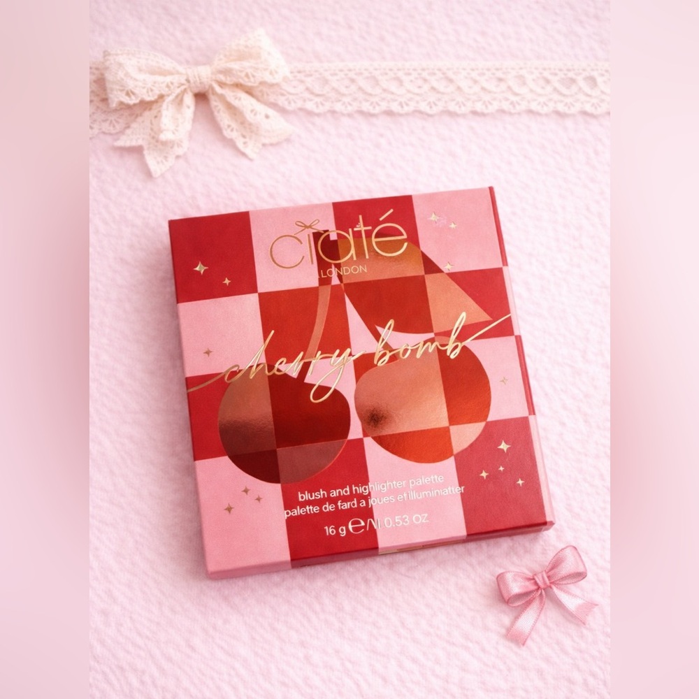 🍒Ciaté London Cherry Bomb Blush & Highlighter Palette Pink Glow Makeup 🍒.